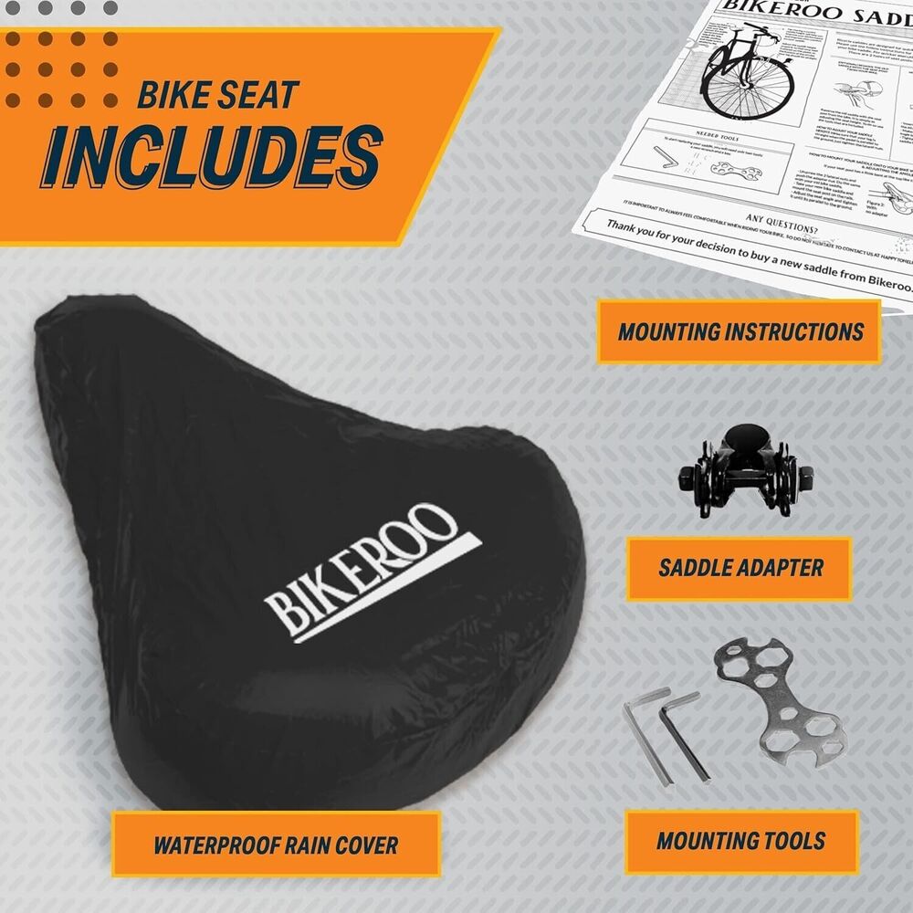 Bikeroo Extra Wide Replacement Saddle Seat Bike Indoor Outdoor Bicycles w Cover - Picture 5 of 13